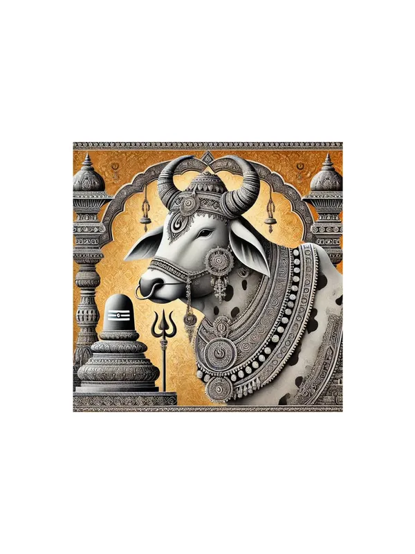 Canvas_Wrapped_Painting_of_Divine_Nandi_Bull_with_Lingam_-_Sacred_Art_for_Spiritual_Spaces_-_36X36_Inches(FLP36X360561)