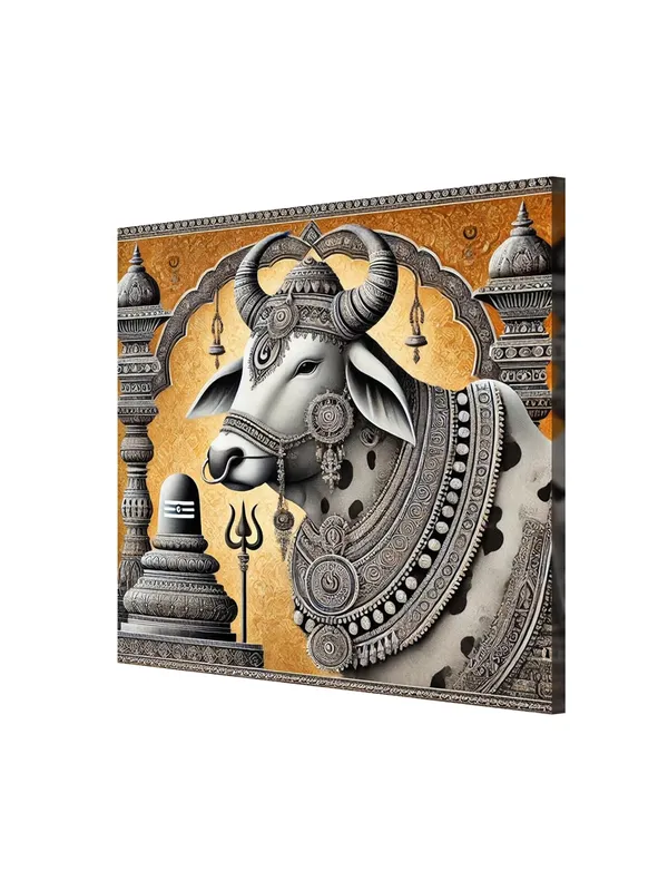 Canvas_Wrapped_Painting_of_Divine_Nandi_Bull_with_Lingam_-_Sacred_Art_for_Spiritual_Spaces_-_36X36_Inches(FLP36X360561)