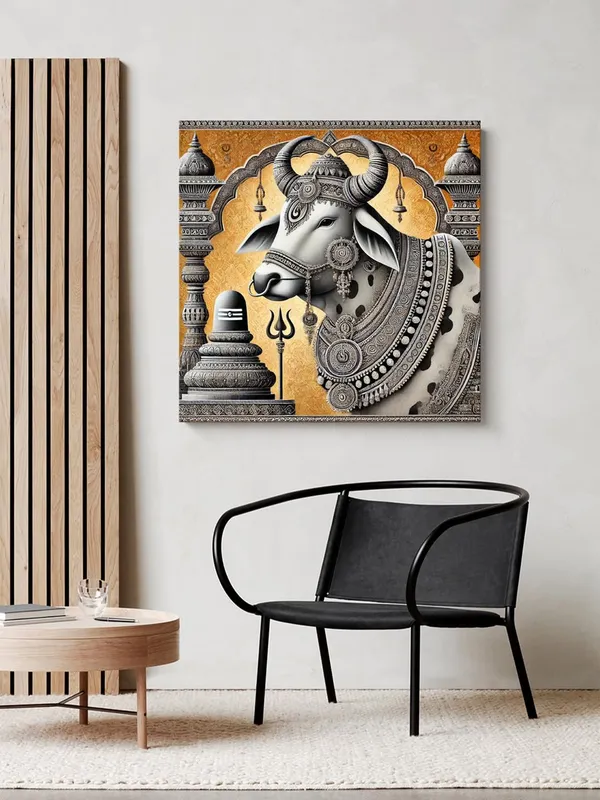 Canvas_Wrapped_Painting_of_Divine_Nandi_Bull_with_Lingam_-_Sacred_Art_for_Spiritual_Spaces_-_36X36_Inches(FLP36X360561)