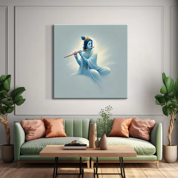Minimalist_Krishna_Playing_Flute_Canvas-Wrapped_Painting,_�_Spiritual_Home_Accent_36X36_Inches_(FLP36X360523)