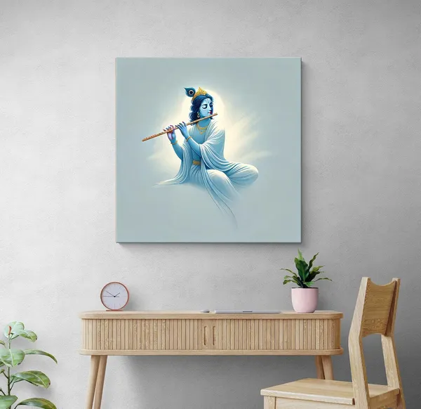 Minimalist_Krishna_Playing_Flute_Canvas-Wrapped_Painting,_�_Spiritual_Home_Accent_36X36_Inches_(FLP36X360523)