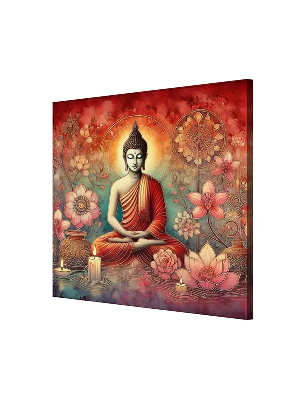 Canvas_Wrapped_Painting_of_Buddha_with_Lotus_and_Candles_-_Harmonious_Art_for_Serenity_-_24X24_Inches(FLP24X240559)