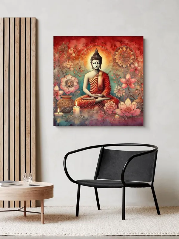 Canvas_Wrapped_Painting_of_Buddha_with_Lotus_and_Candles_-_Harmonious_Art_for_Serenity_-_24X24_Inches(FLP24X240559)