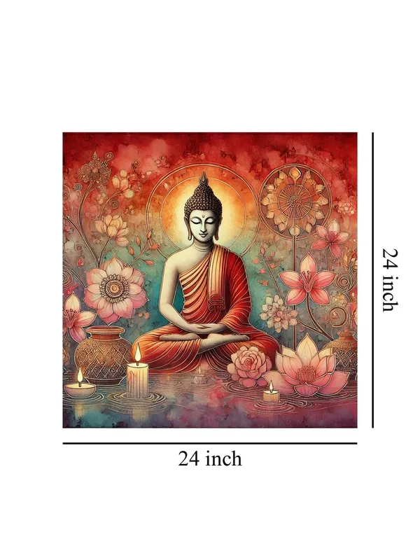 Canvas_Wrapped_Painting_of_Buddha_with_Lotus_and_Candles_-_Harmonious_Art_for_Serenity_-_24X24_Inches(FLP24X240559)