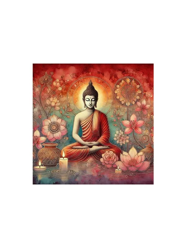 Canvas_Wrapped_Painting_of_Buddha_with_Lotus_and_Candles_-_Harmonious_Art_for_Serenity_-_24X24_Inches(FLP24X240559)