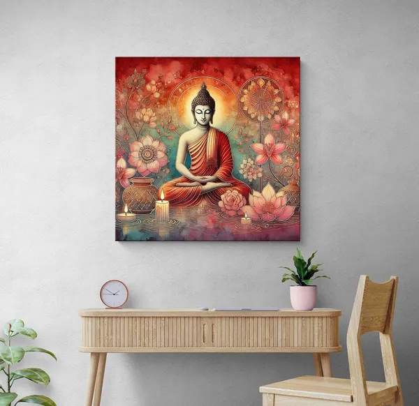 Canvas_Wrapped_Painting_of_Buddha_with_Lotus_and_Candles_-_Harmonious_Art_for_Serenity_-_24X24_Inches(FLP24X240559)