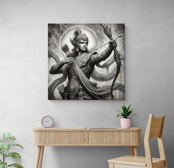 Arjuna_the_Archer_in_Battle_Canvas-Wrapped_Painting,_�_Black_and_White_Epic_Art_36X36_Inches_(FLP36X360530)