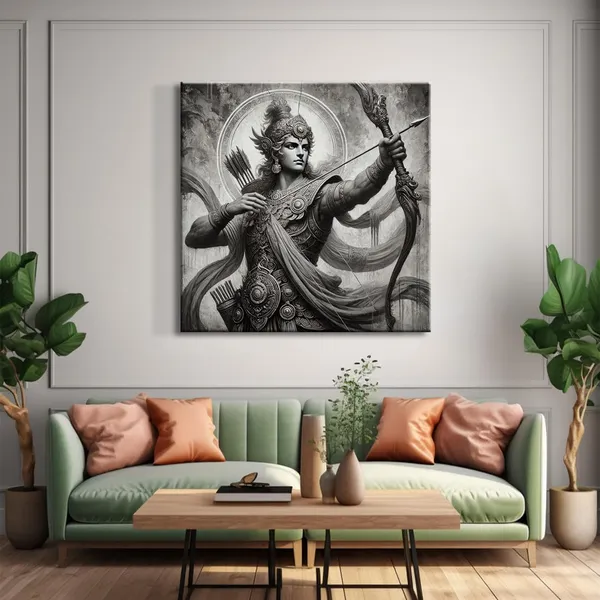 Arjuna_the_Archer_in_Battle_Canvas-Wrapped_Painting,_�_Black_and_White_Epic_Art_36X36_Inches_(FLP36X360530)