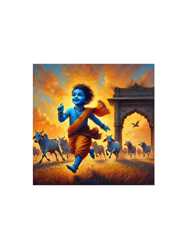 Vibrant_Canvas-Wrapped_Painting_of_Little_Krishna_in_Vrindavan_Wall_Art_Decor_for_Living_Room_and_Offices_24X24_Inches_(FLP24X240531)