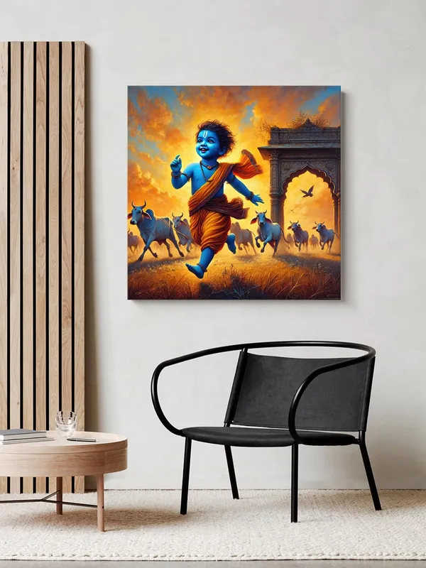 Vibrant_Canvas-Wrapped_Painting_of_Little_Krishna_in_Vrindavan_Wall_Art_Decor_for_Living_Room_and_Offices_24X24_Inches_(FLP24X240531)
