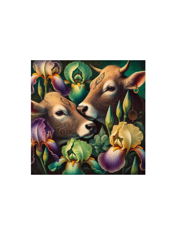 Canvas_Wrapped_Painting_of_Two_Cows_with_Flowers_-_Rustic_Art_for_Traditional_Homes_-_24X24_Inches(FLP24X240560)