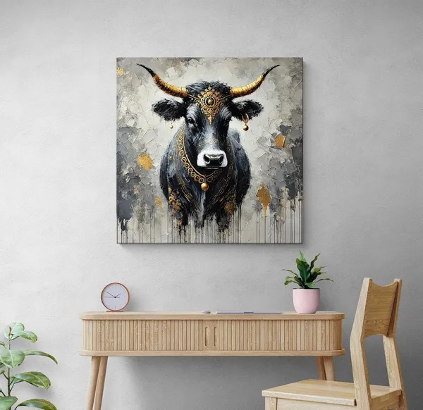 Canvas_Wrapped_Painting_of_Divine_Bull_Nandi_-_Traditional_Indian_Decor_for_Worship_Rooms_-_36X36_Inches(FLP36X360549)
