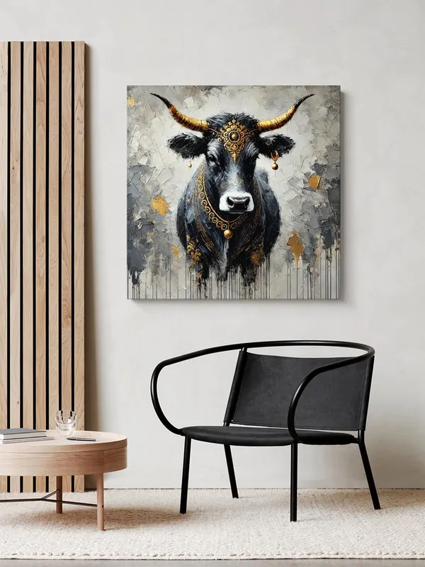 Canvas_Wrapped_Painting_of_Divine_Bull_Nandi_-_Traditional_Indian_Decor_for_Worship_Rooms_-_36X36_Inches(FLP36X360549)