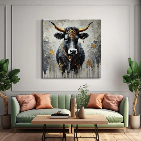 Canvas_Wrapped_Painting_of_Divine_Bull_Nandi_-_Traditional_Indian_Decor_for_Worship_Rooms_-_36X36_Inches(FLP36X360549)