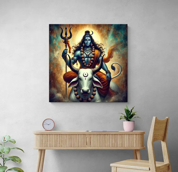 Lord_Shiva_with_Bull_Nandi_Canvas-Wrapped_Painting,_–_Hindu_Mythological_Art_24X24_Inches_(FLP24X240529)