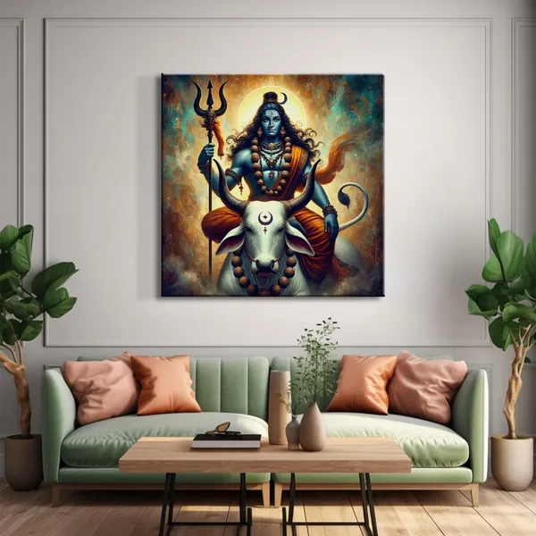 Lord_Shiva_with_Bull_Nandi_Canvas-Wrapped_Painting,_–_Hindu_Mythological_Art_24X24_Inches_(FLP24X240529)