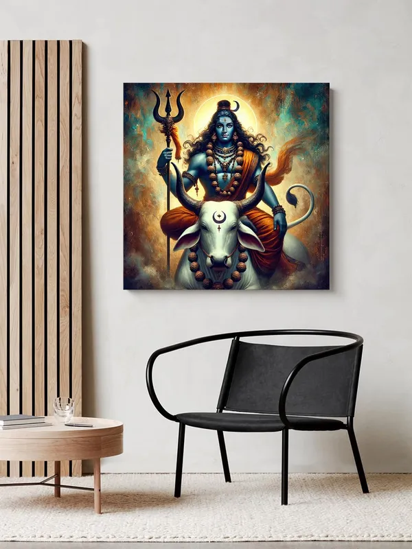 Lord_Shiva_with_Bull_Nandi_Canvas-Wrapped_Painting,_–_Hindu_Mythological_Art_24X24_Inches_(FLP24X240529)