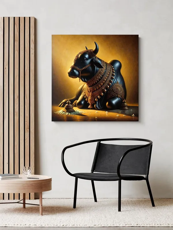 Canvas_Wrapped_Painting_of_Sacred_Nandi_Bull_-_Traditional_Spiritual_Decor_for_Homes_-_24X24_Inches(FLP24X240551)