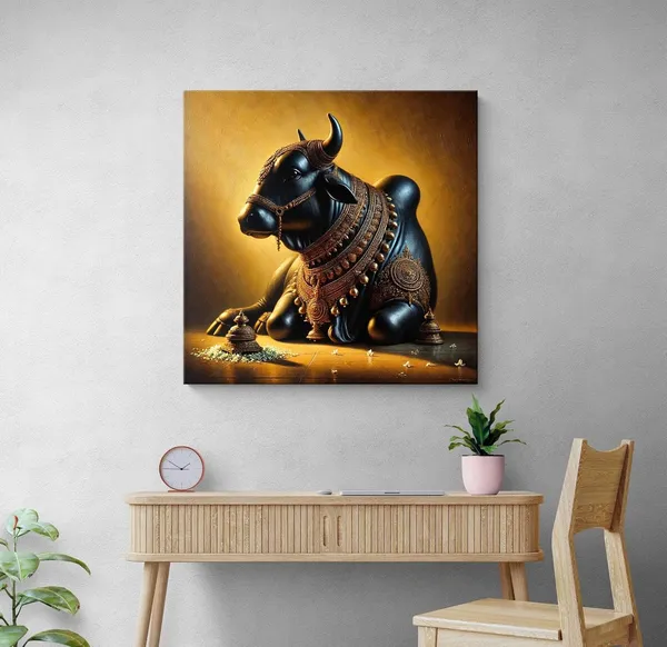 Canvas_Wrapped_Painting_of_Sacred_Nandi_Bull_-_Traditional_Spiritual_Decor_for_Homes_-_24X24_Inches(FLP24X240551)