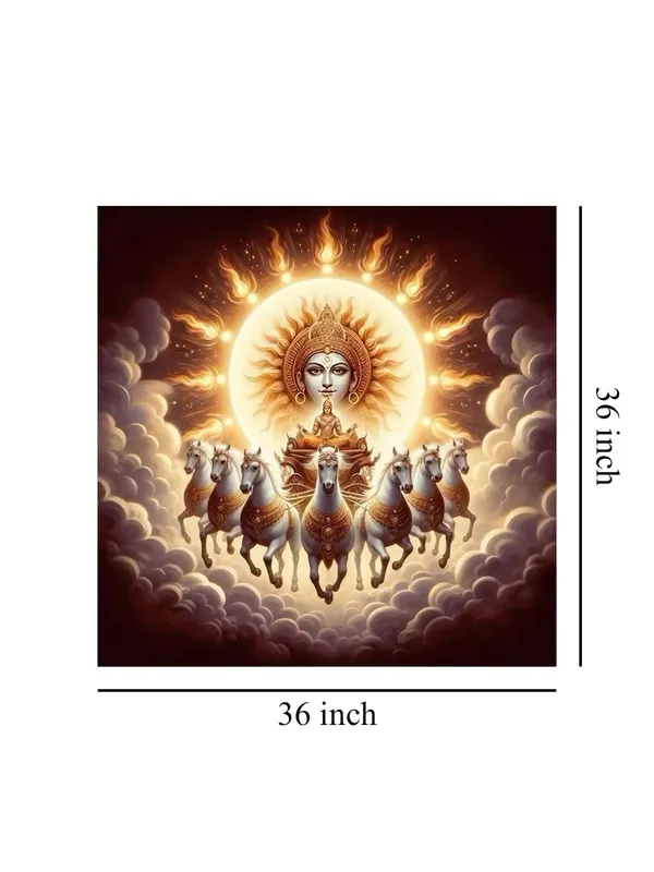 Canvas_Wrapped_Painting_of_Sun_God_Surya_with_Horses_-_Vedic_Art_for_Modern_D�cor_-_36X36_Inches(FLP36X360544)