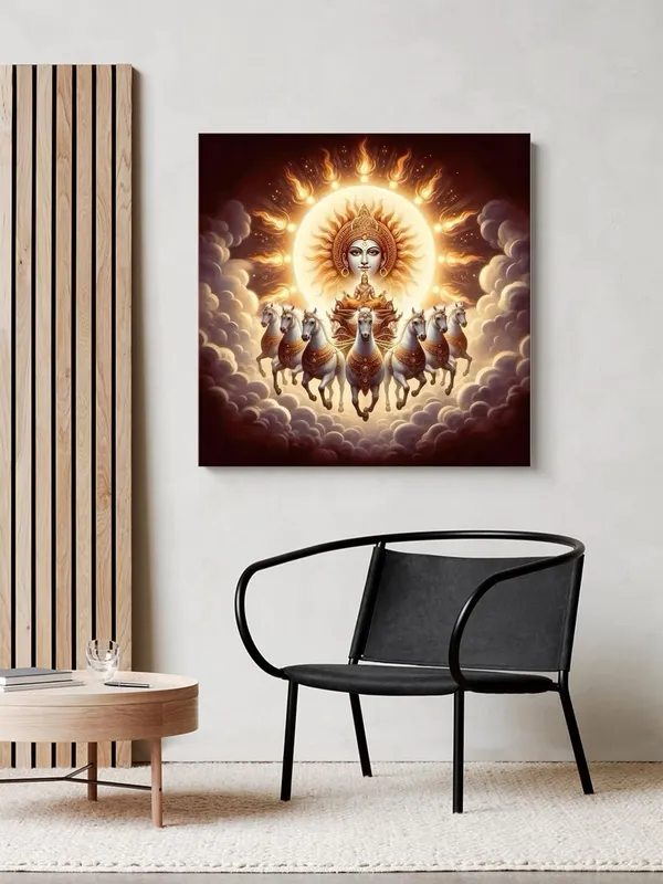 Canvas_Wrapped_Painting_of_Sun_God_Surya_with_Horses_-_Vedic_Art_for_Modern_D�cor_-_36X36_Inches(FLP36X360544)