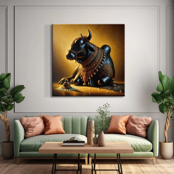 Canvas_Wrapped_Painting_of_Sacred_Nandi_Bull_-_Traditional_Spiritual_Decor_for_Homes_-_36X36_Inches(FLP36X360551)