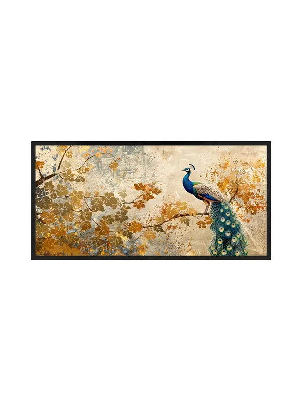 Elegant_Peacock_Wall_Art_Canvas_Print,_Golden_Autumn_Floral_Design,_Large_Living_Room_Decor_with_Black_Frame