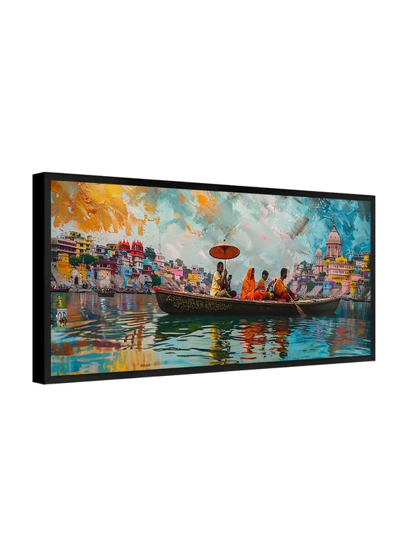 Varanasi_Ghats_Wall_Art,_Framed_Canvas_Print,_Colorful_Cityscape_Painting,_Living_Room_Decor