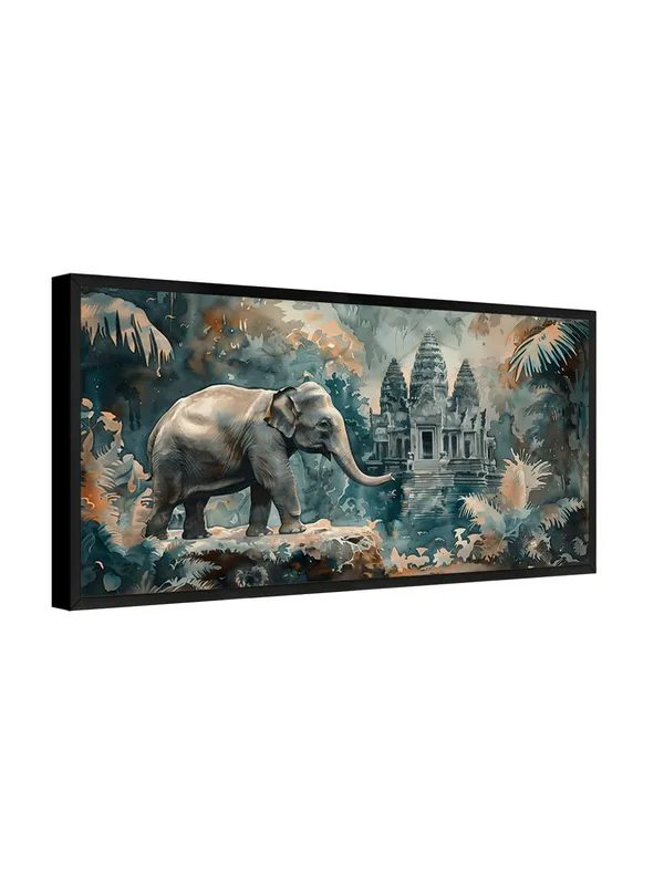 Sunset_Seascape_Canvas_Wall_Art,_Large_Modern_Oil_Painting,_Blue_and_Orange_Mountain_Lake_Scene_with_Boat,_Black_Frame