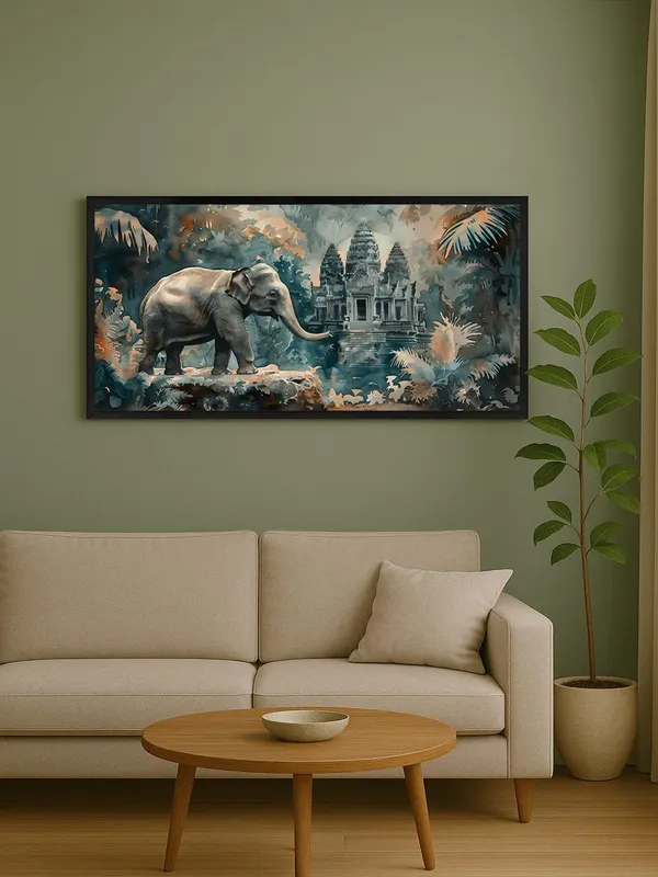 Sunset_Seascape_Canvas_Wall_Art,_Large_Modern_Oil_Painting,_Blue_and_Orange_Mountain_Lake_Scene_with_Boat,_Black_Frame