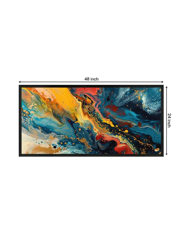Abstract_Wall_Art_Canvas_Print,_Modern_Fluid_Art_Painting,_Blue_Orange_Yellow_Design,_Black_Frame,_Living_Room_Decor
