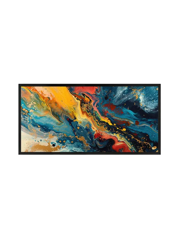 Abstract_Wall_Art_Canvas_Print,_Modern_Fluid_Art_Painting,_Blue_Orange_Yellow_Design,_Black_Frame,_Living_Room_Decor
