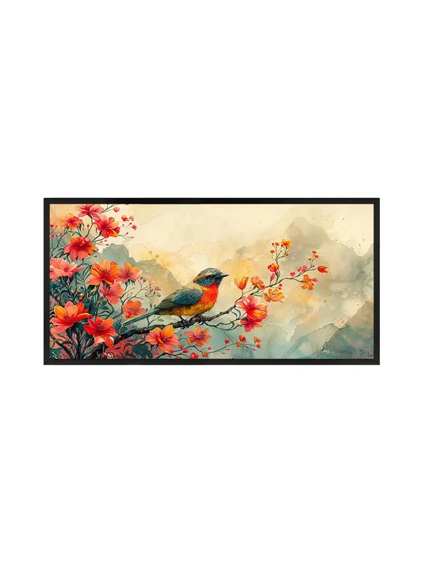 Watercolor_Bird_and_Floral_Wall_Art_Canvas,_Large_Living_Room_Decor,_Black_Frame