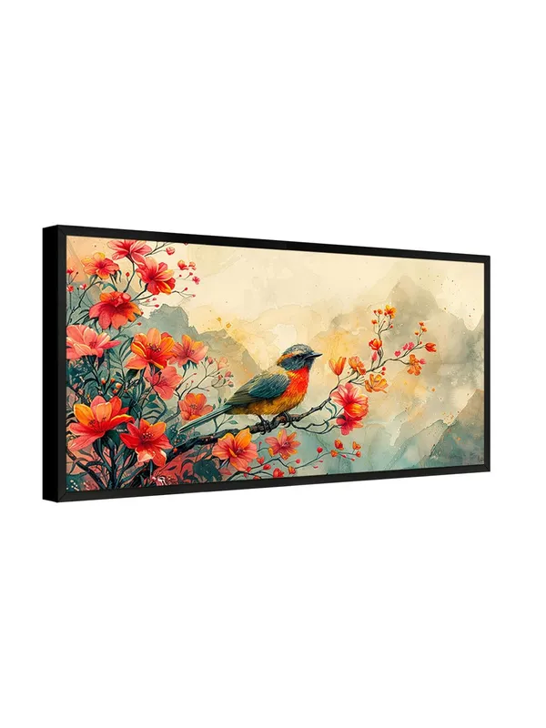 Watercolor_Bird_and_Floral_Wall_Art_Canvas,_Large_Living_Room_Decor,_Black_Frame