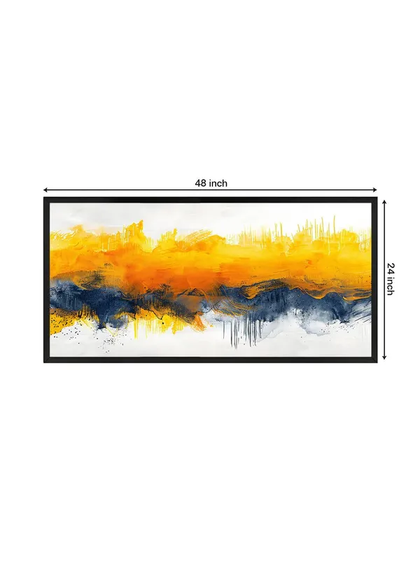 Abstract_Fluid_Art_Canvas_Print,_Yellow_and_Navy,_120_x_60_cm,_Black_Frame,_Modern_Wall_Art