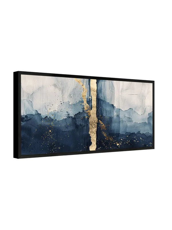 Abstract_Blue_and_Gold_Canvas_Wall_Art,_120_x_60_cm,_Modern_Watercolour_Print_with_Black_Frame,_Living_Room_Decor