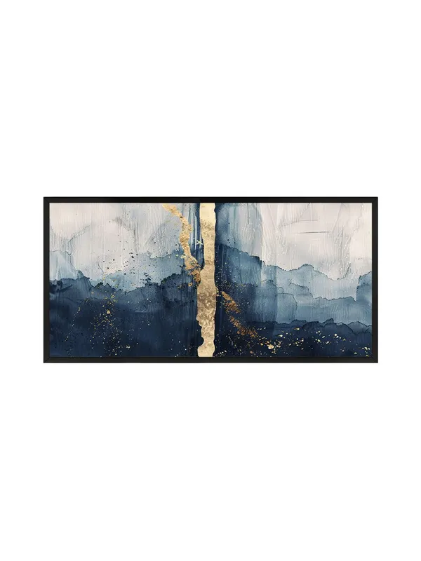 Abstract_Blue_and_Gold_Canvas_Wall_Art,_120_x_60_cm,_Modern_Watercolour_Print_with_Black_Frame,_Living_Room_Decor