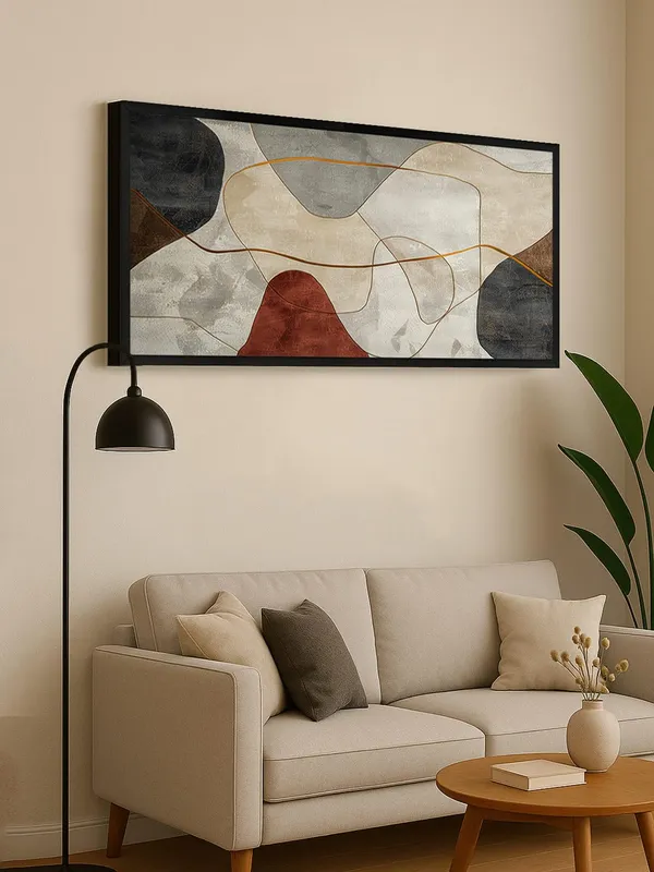 Modern_Abstract_Wall_Art_with_Black_Frame,_Geometric_Design_in_Grey,_Red_and_Gold_Tones,_Contemporary_Home_Décor