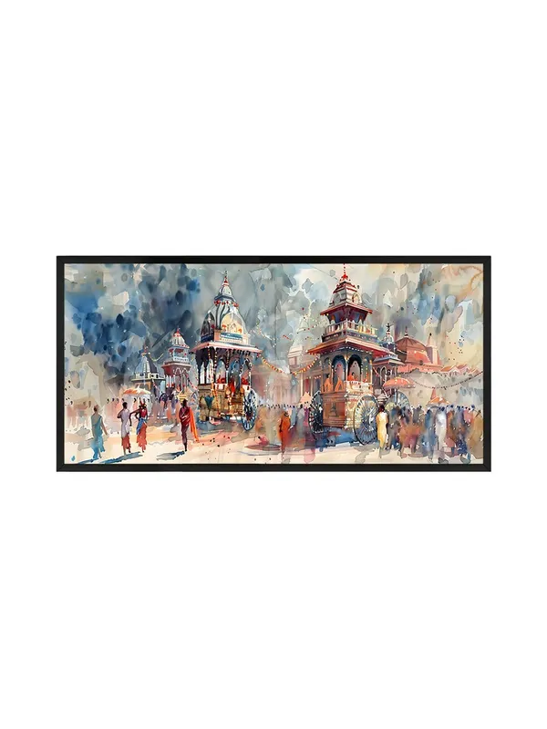 Watercolor_Temple_Art_Framed_Wall_Painting,_Traditional_Architecture_Scene,_Black_Frame