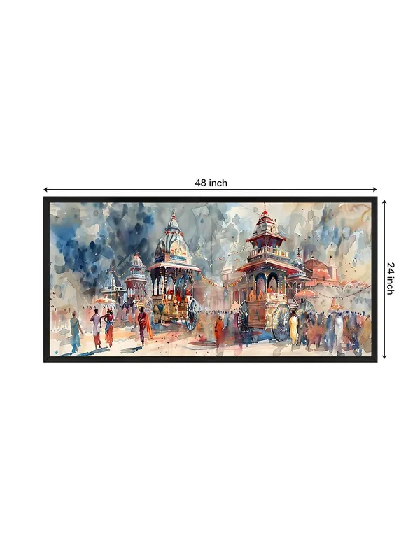 Watercolor_Temple_Art_Framed_Wall_Painting,_Traditional_Architecture_Scene,_Black_Frame