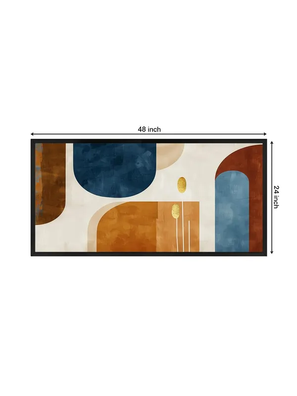 Abstract_Wave_Canvas_Wall_Art,_120_x_60_cm,_Navy_Blue_and_Orange_with_Gold_Lines,_Black_Frame