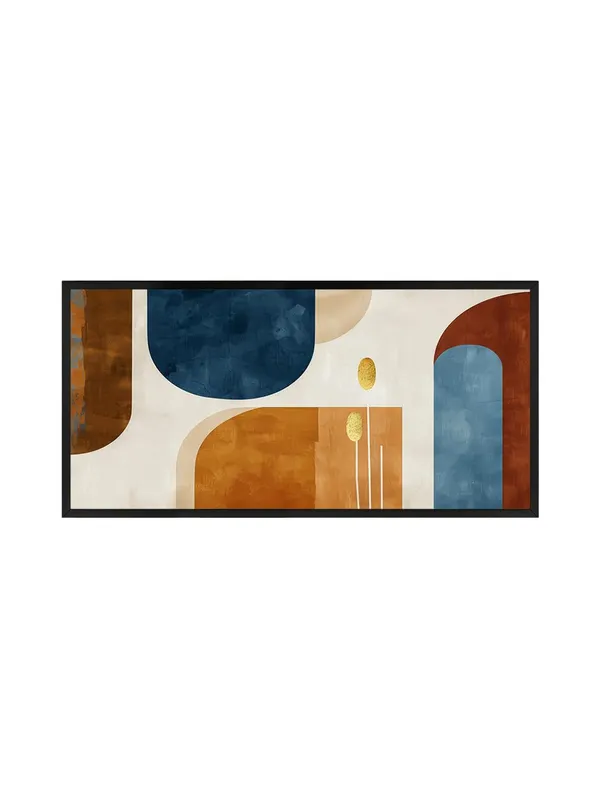Abstract_Wave_Canvas_Wall_Art,_120_x_60_cm,_Navy_Blue_and_Orange_with_Gold_Lines,_Black_Frame