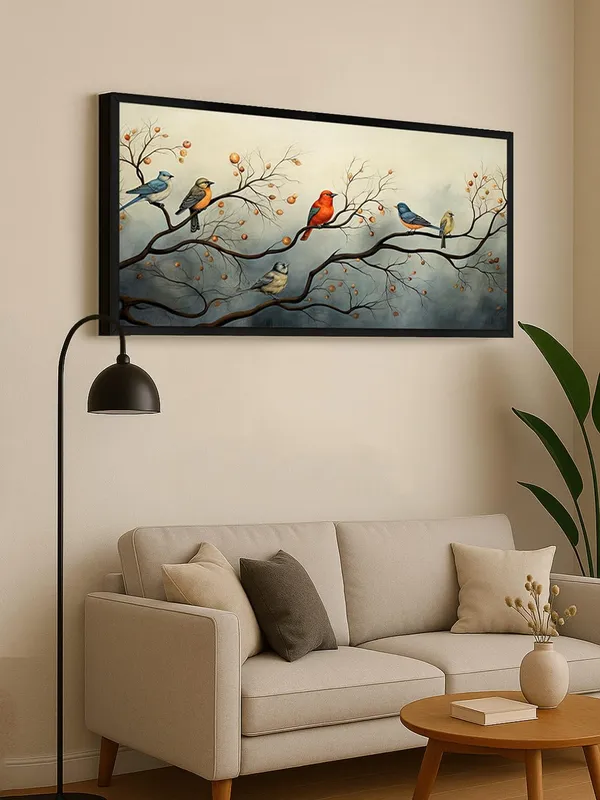 Birds_on_Branch_Canvas_Wall_Art,_120_x_60_cm,_Black_Frame,_Nature_Print_for_Living_Room
