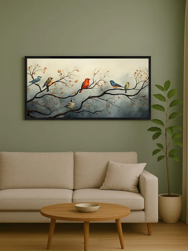 Birds_on_Branch_Canvas_Wall_Art,_120_x_60_cm,_Black_Frame,_Nature_Print_for_Living_Room