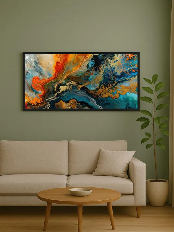 Modern_Abstract_Wall_Art_Canvas_Print,_Blue_and_Orange_Fluid_Art_Painting,_Living_Room_Decor,_Black_Frame