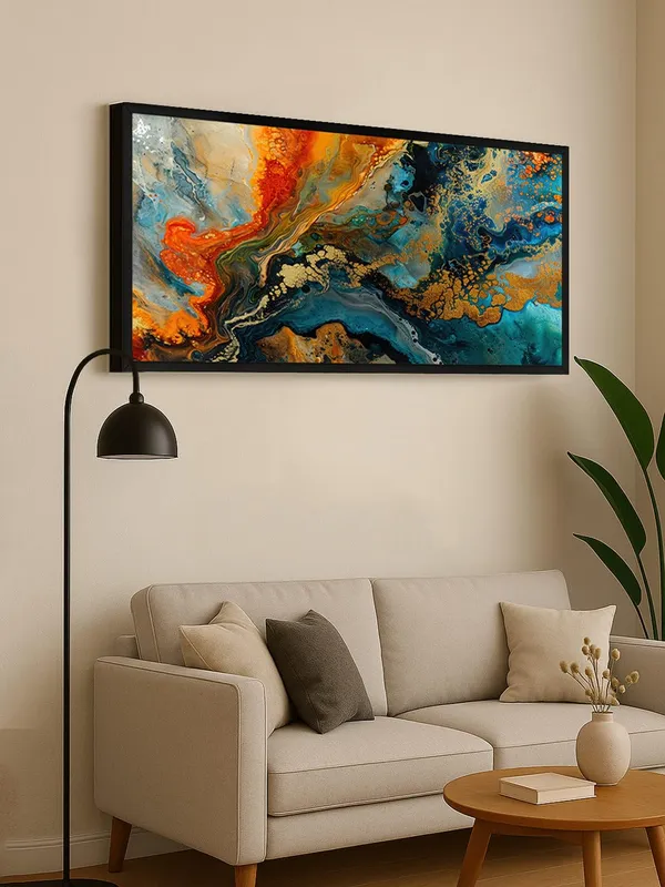 Modern_Abstract_Wall_Art_Canvas_Print,_Blue_and_Orange_Fluid_Art_Painting,_Living_Room_Decor,_Black_Frame