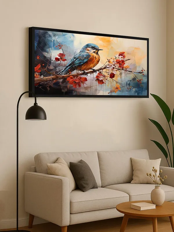Abstract_Bird_Canvas_Print_Wall_Art_with_Black_Frame,_120_x_60_cm,_Modern_Contemporary_Watercolour_Style,_Multicolour