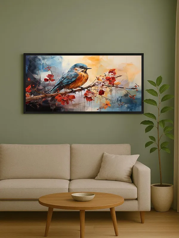 Abstract_Bird_Canvas_Print_Wall_Art_with_Black_Frame,_120_x_60_cm,_Modern_Contemporary_Watercolour_Style,_Multicolour