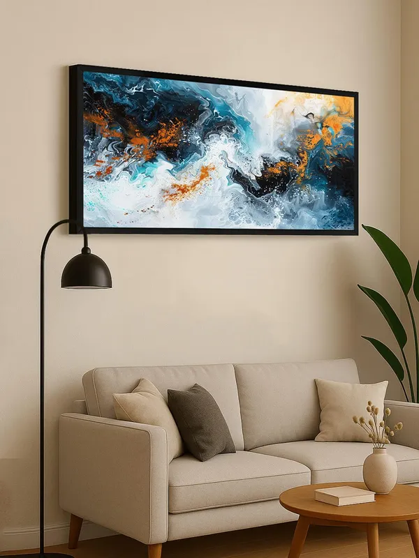 Modern_Abstract_Wall_Art,_Blue_Orange_White_Canvas_Print,_Black_Frame,_Living_Room_Decor