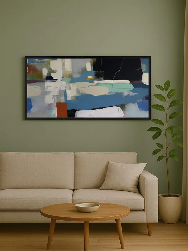 Abstract_Fluid_Art_Canvas_Print,_120_x_60_cm,_Black_Frame,_Modern_Contemporary_Wall_Art,_Multicolour